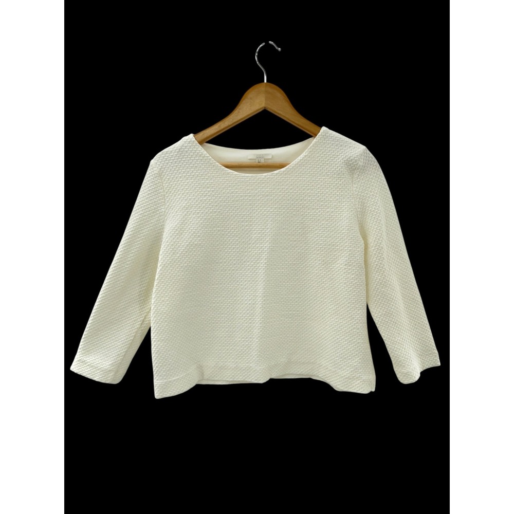 COS Textured Cropped Top Size M 3/4 Sleeve Waffle Knit Boxy Scandi Clean Girl